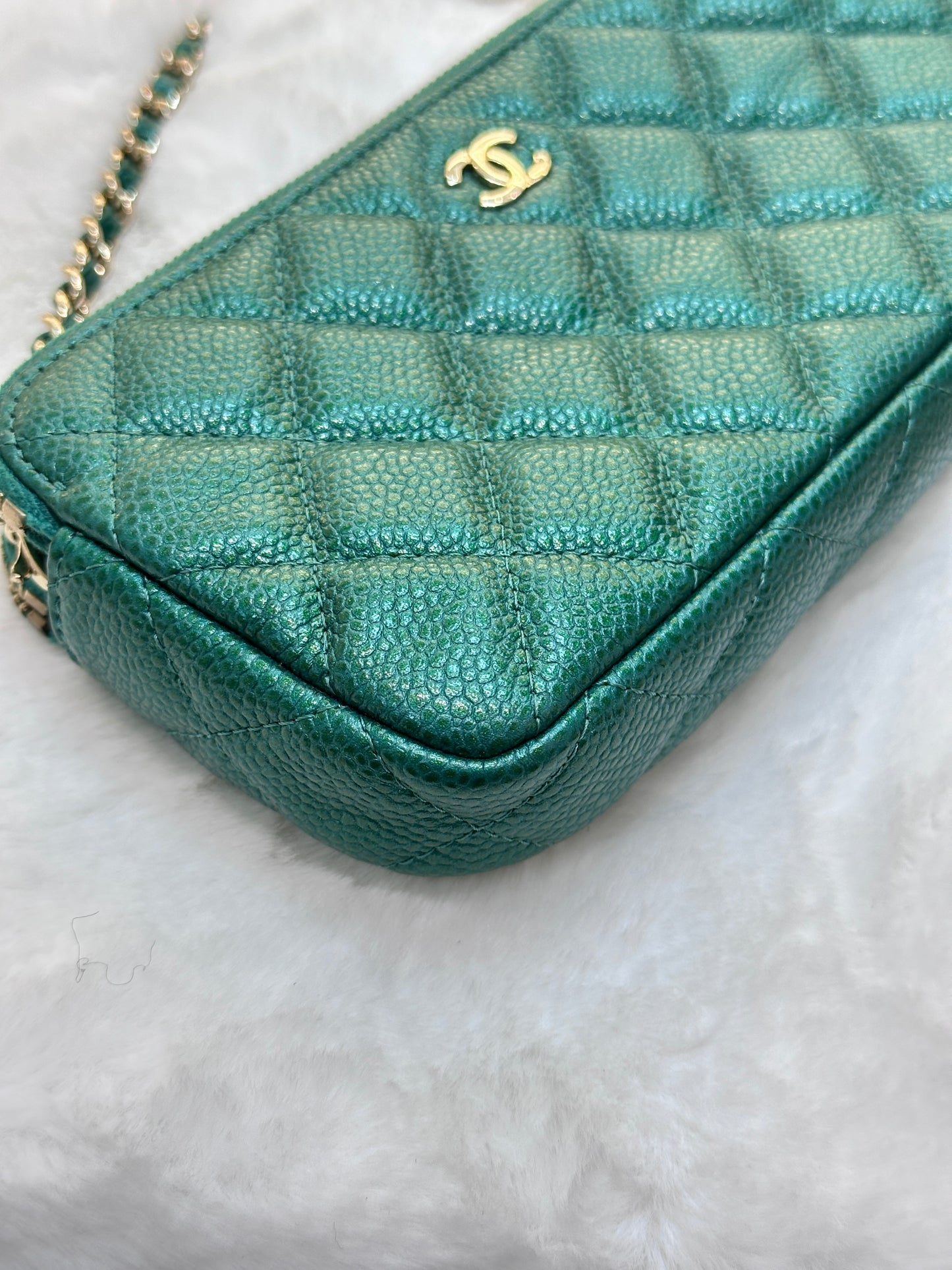 Chanel Emerald Green Double Zip Chain