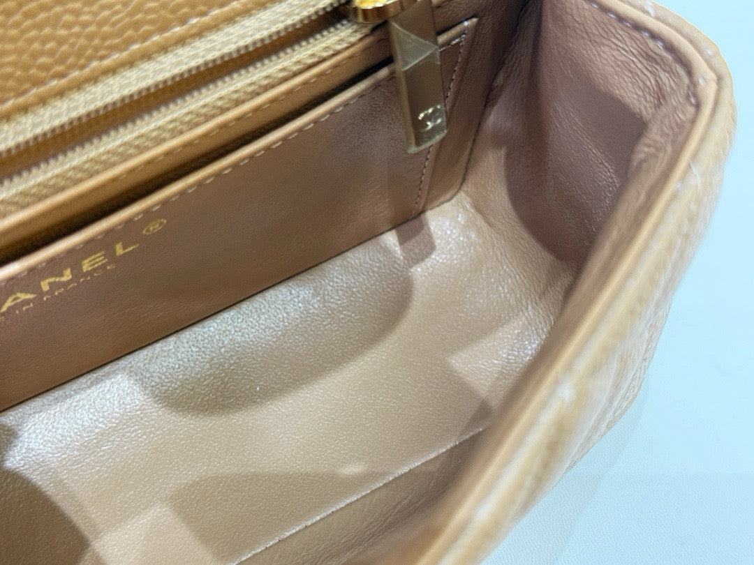 Chanel Classic Mini Rectangular Caviar Dark Beige Bag GHW 2598 holo
