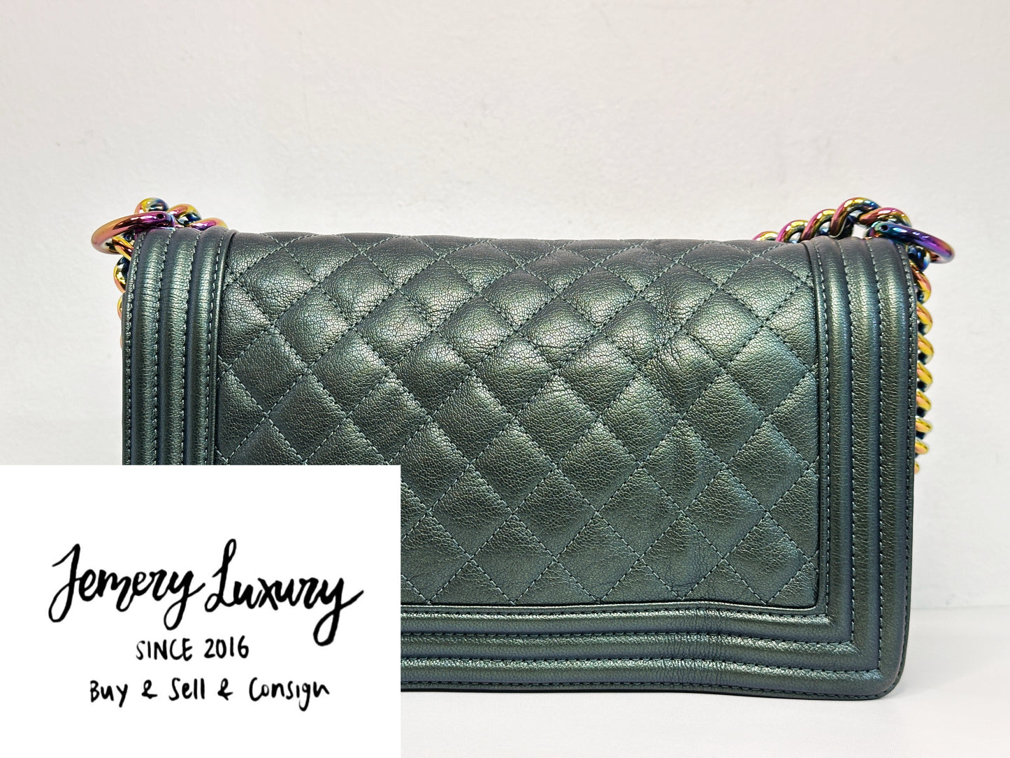 Chanel Iridescent Goatskin Quilted Medium LeBoy Flap Green 2176 holo
