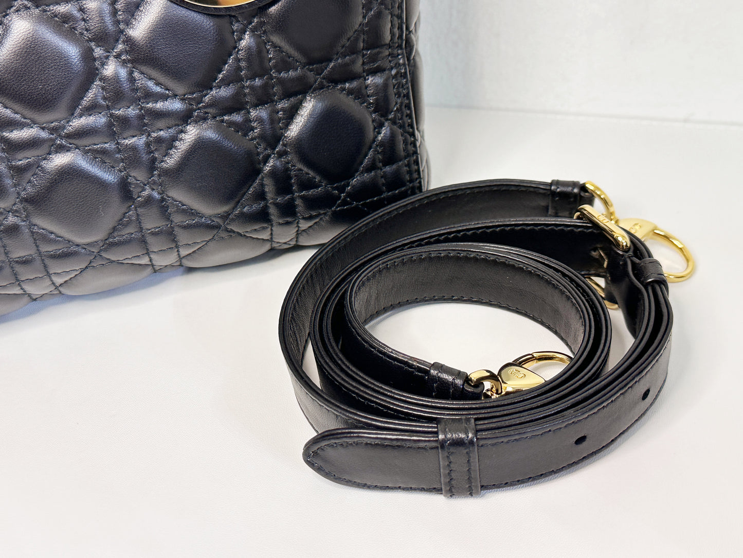 Christian Dior Medium Cannage Lambskin Lady Dior Bag Black GHW