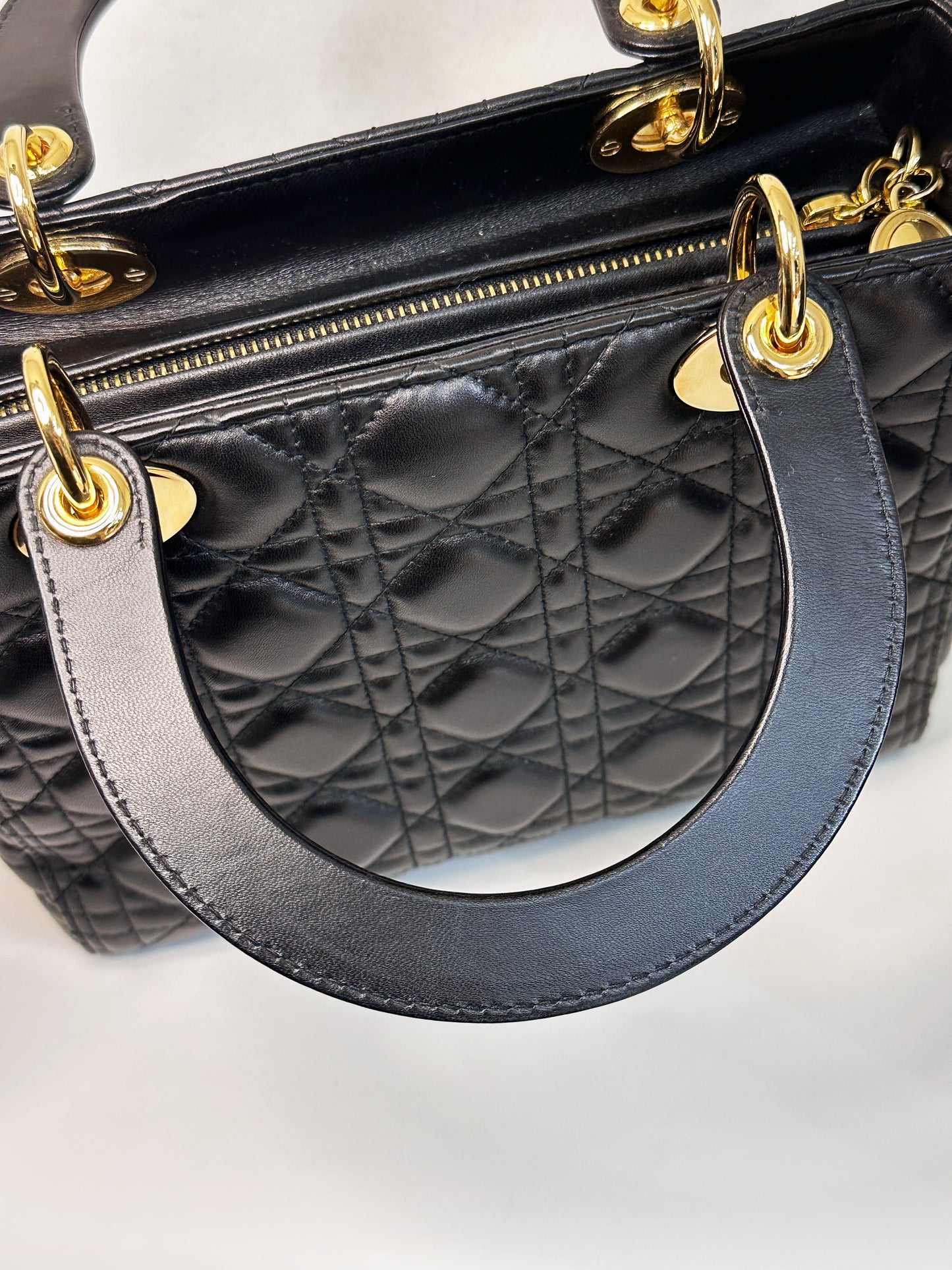 Christian Dior Medium Cannage Lambskin Lady Dior Bag Black GHW