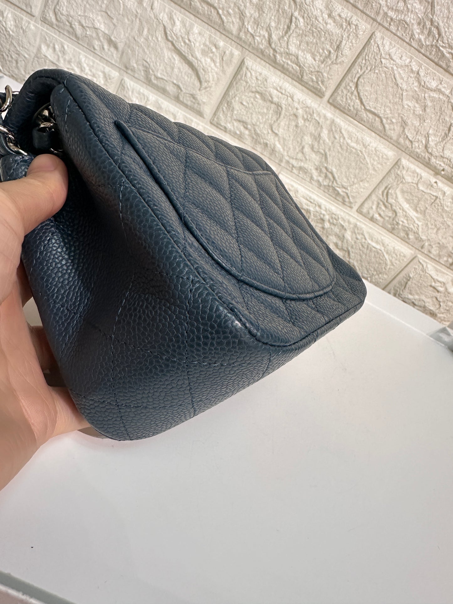 Chanel Classic Square Mini Flap in Blue Caviar and SHW