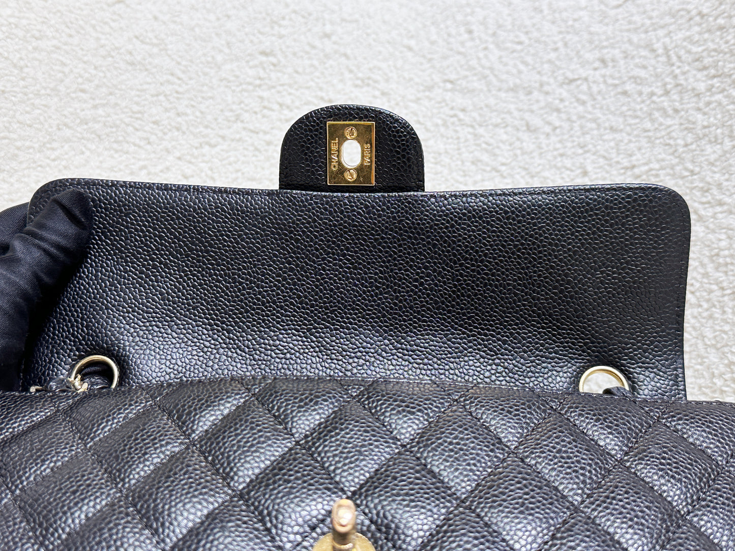 Chanel 24K Gold Caviar East West Flap Bag Black GHW 1273 holo card