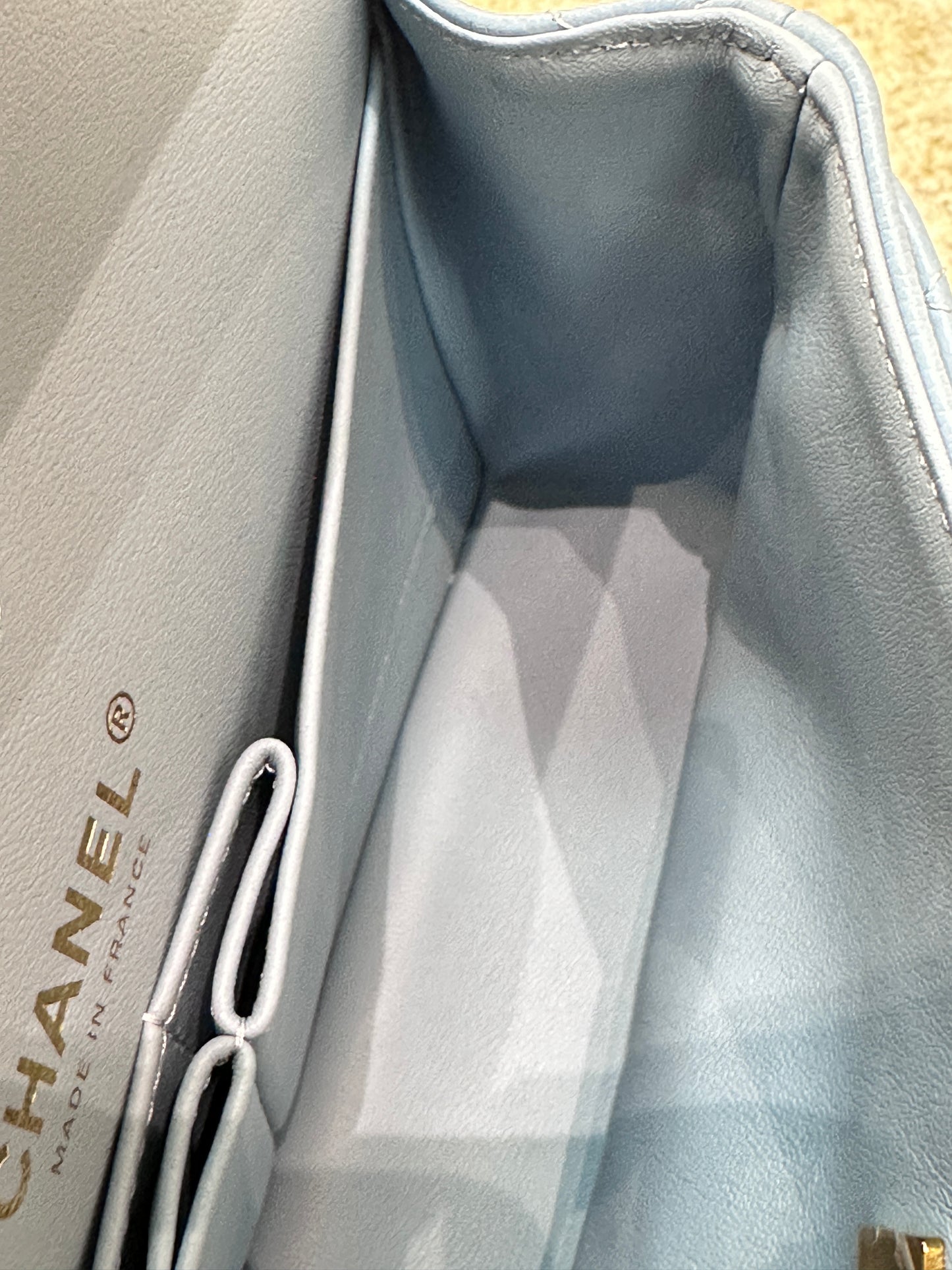 Chanel Small Classic Flap Ligth Blue Caviar Light Gold Hardware