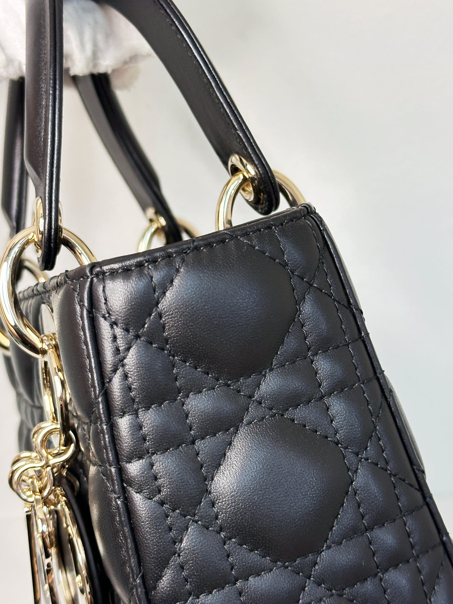 Christian Dior Small Cannage Lambskin My Lady Dior ABC Bag Black GHW