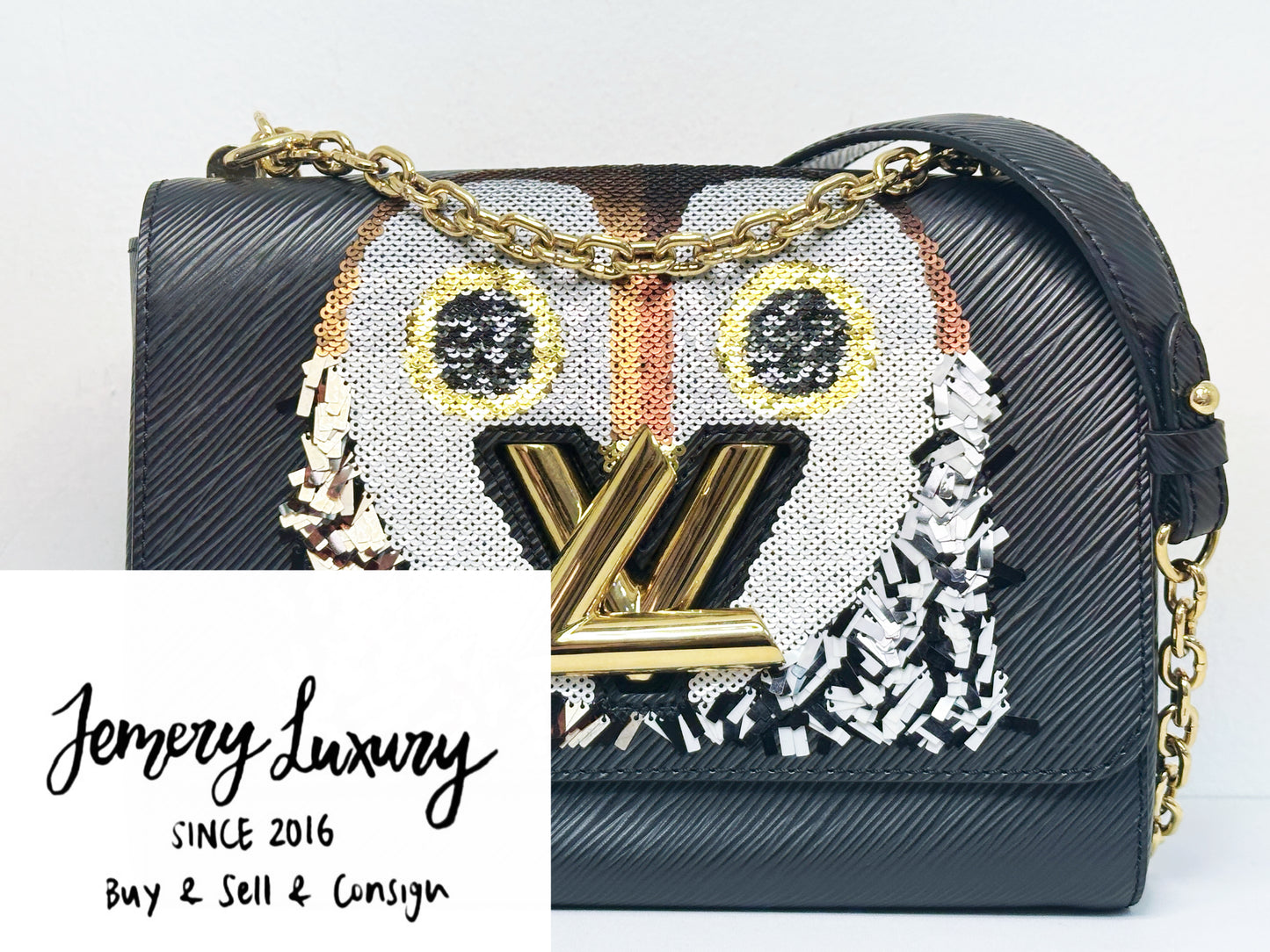 Louis Vuitton Black Epi Leather Sequin Owl MM Twist Bag