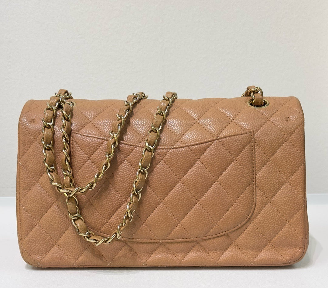 Chanel Medium Caviar Quilted Double Flap Beige Bag 258315 Holo Card