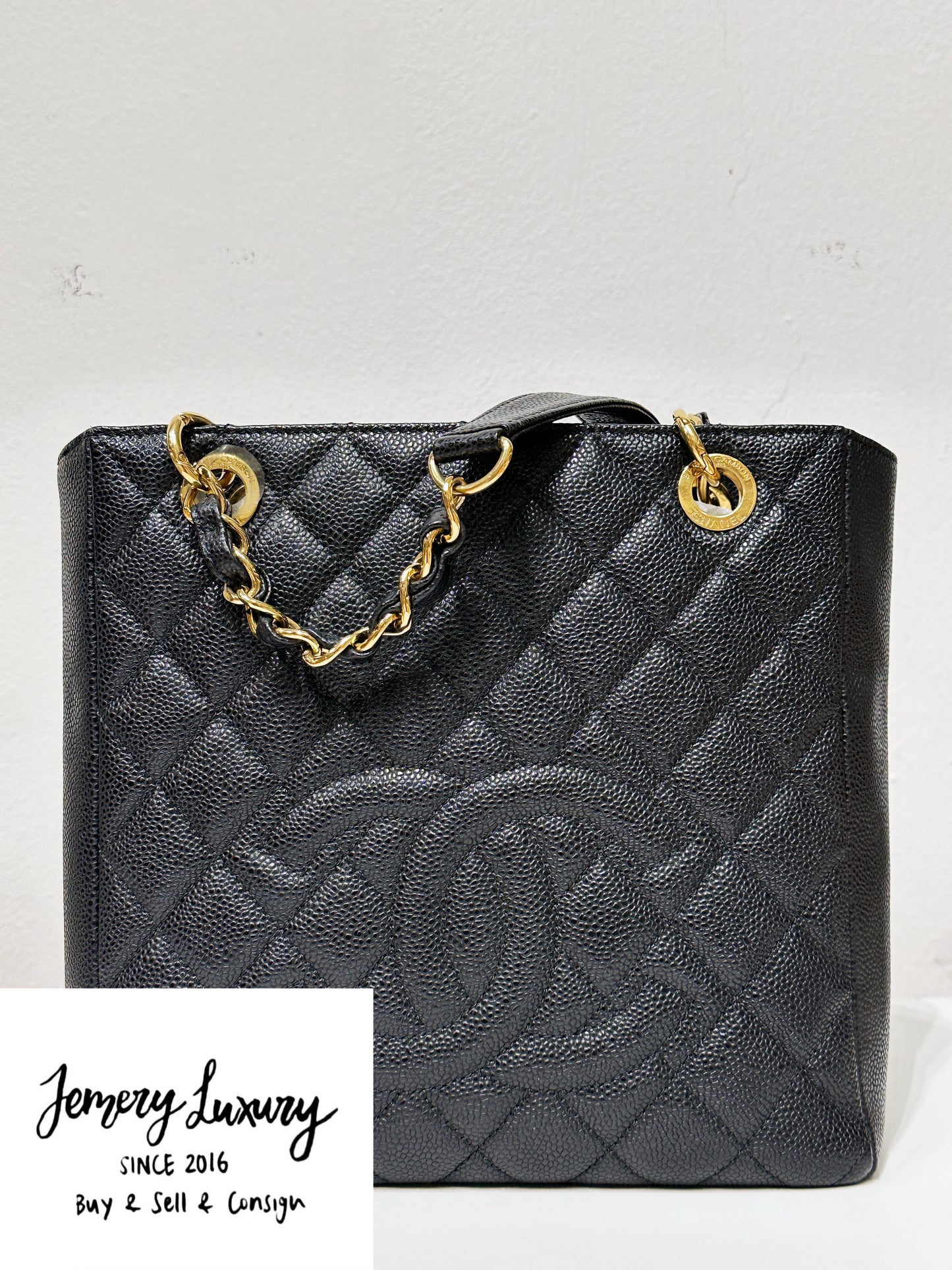 Chanel Caviar Quilted Petit Shopping Tote PST Black GHW 1602 holo card