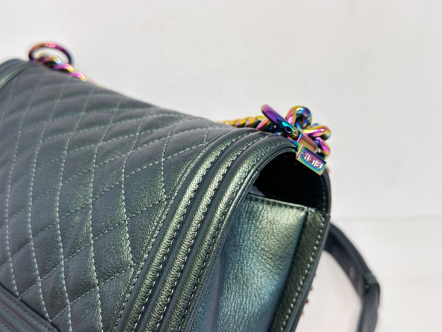 Chanel Iridescent Goatskin Quilted Medium LeBoy Flap Green 2176 holo