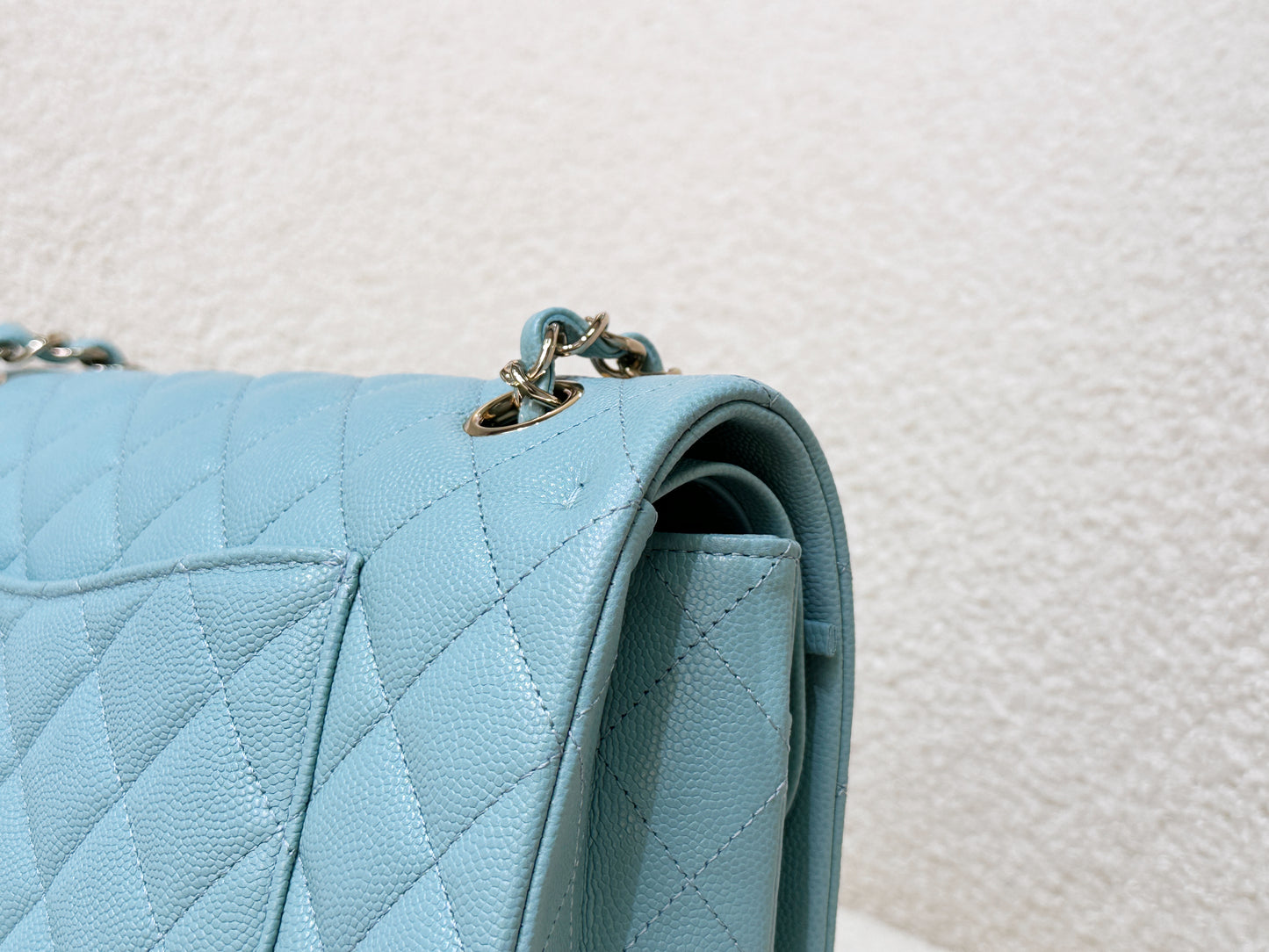 Chanel Classic Flap Medium 20C Tiffany Blue Caviar Light Gold Hardware 294 holo card
