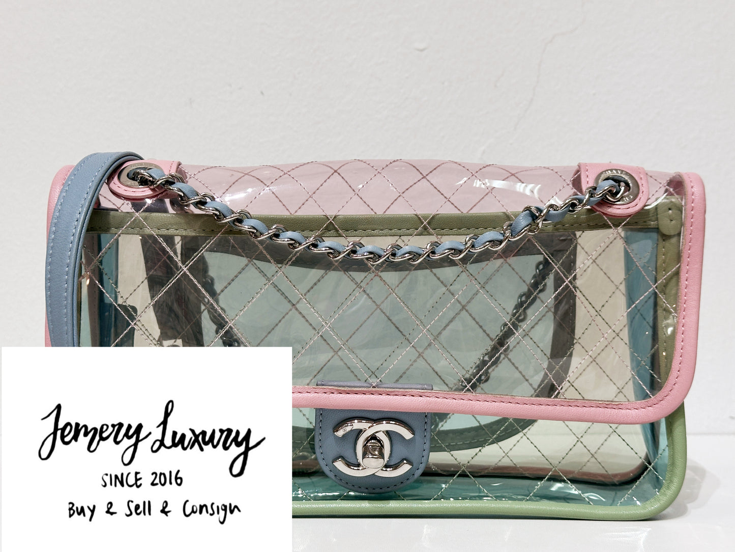 Chanel Coco Splash PVC Medium Flap Bag Pink/Green/Blue 25499 holo