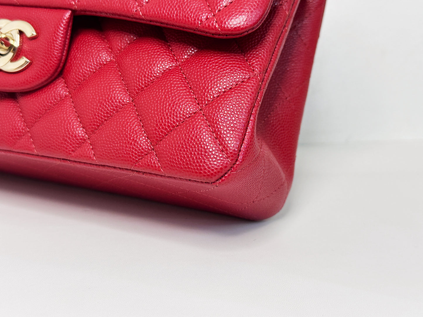 Chanel 19B Small Quilted Caviar Classic Double Flap Bag Red 2851 holo card