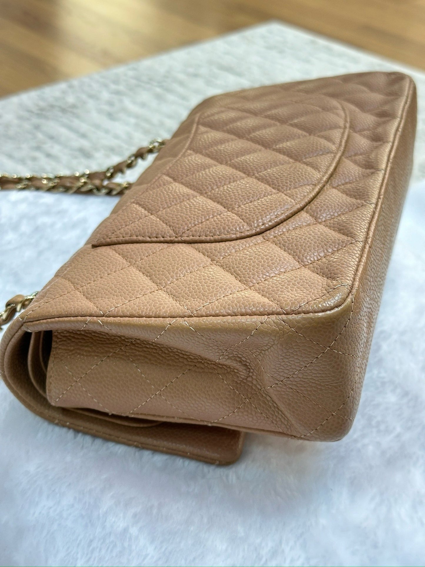 Chanel Medium Caviar Quilted Double Flap Beige Bag 258315 Holo Card