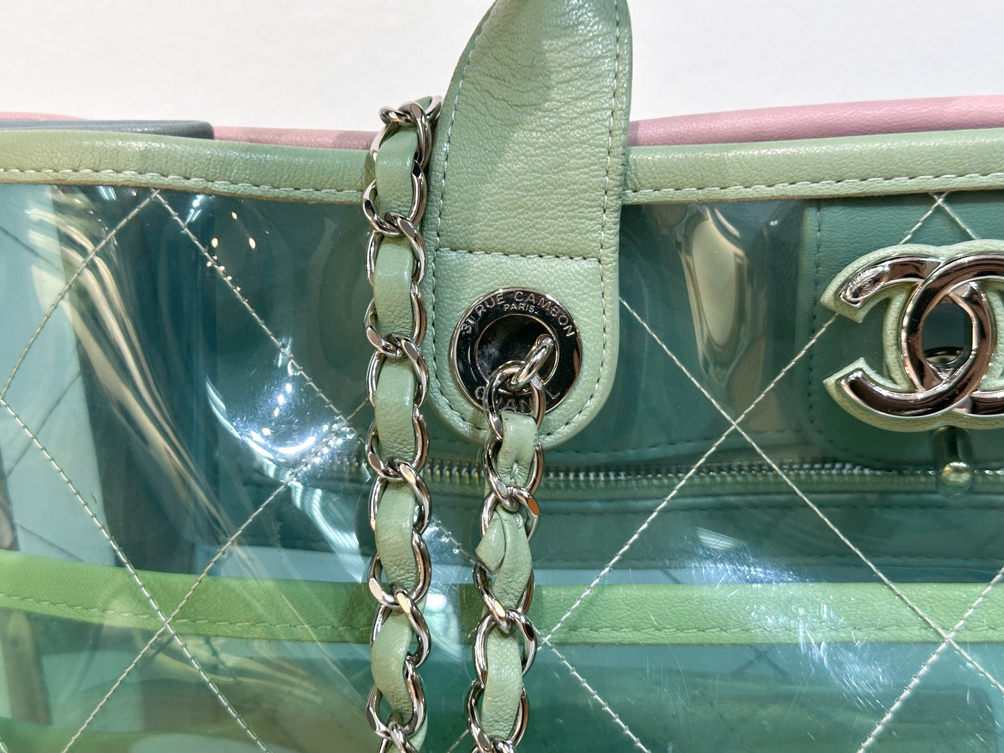 Chanel Coco Splash Bag Green/Pink/Blue 2584 holo card