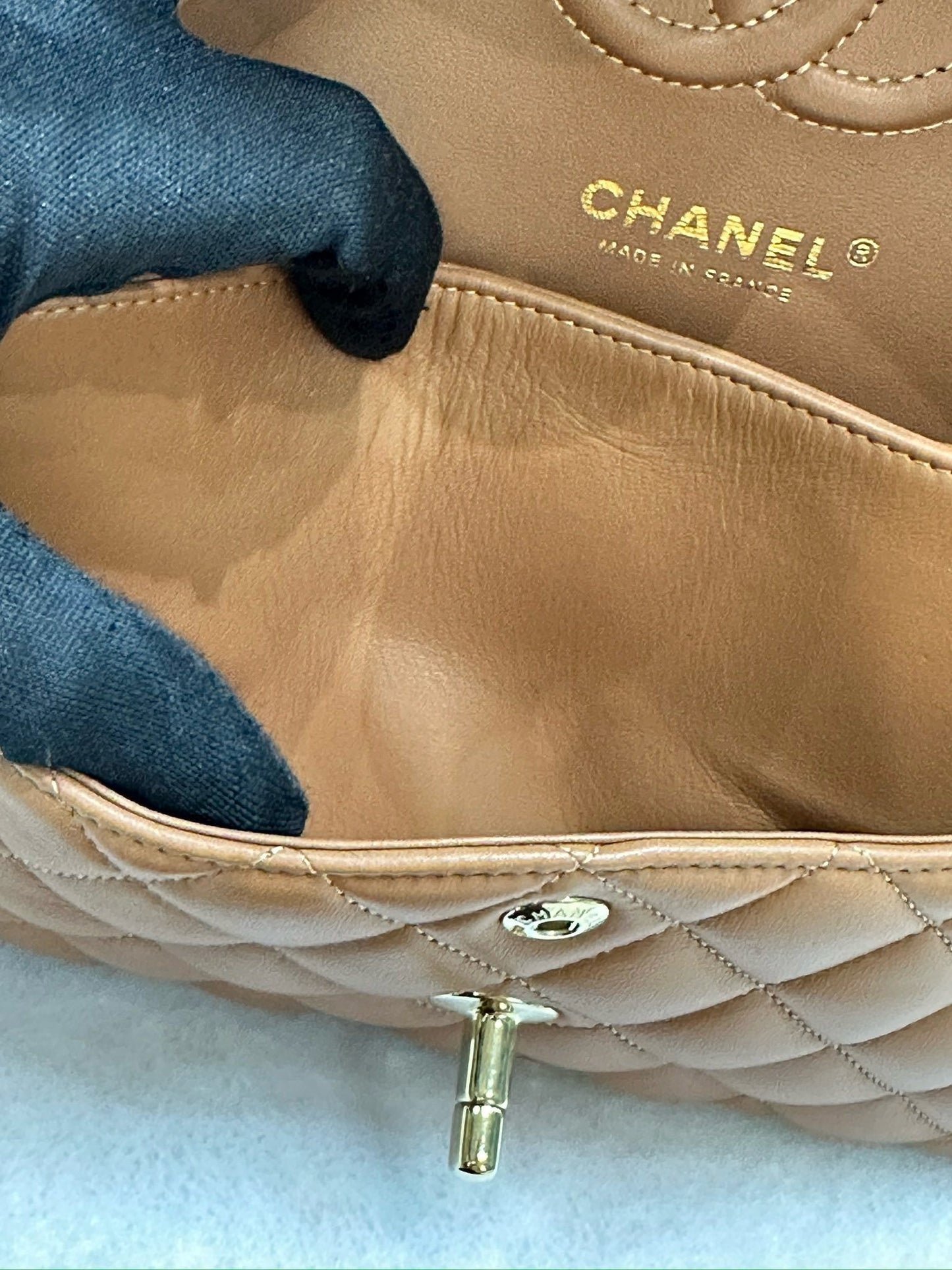 Chanel Small Lambskin Classic Double Flap Bag Dark Beige LGHW