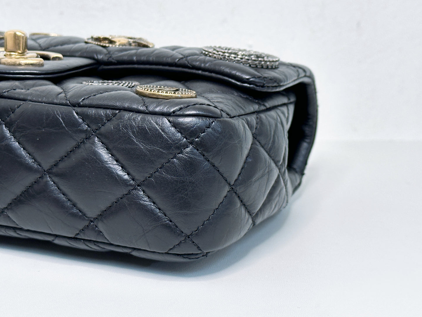 Chanel Mini Limited Edition Aged Calfskin Quilted Medallion Flap Black GHW 2063 holo card