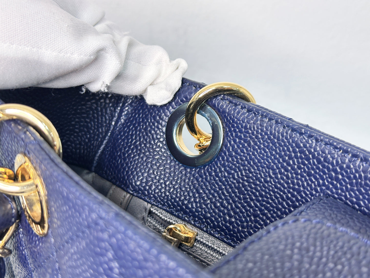Chanel Caviar Quilted Petit Shopping Tote PST Navy Blue 1898 holo card