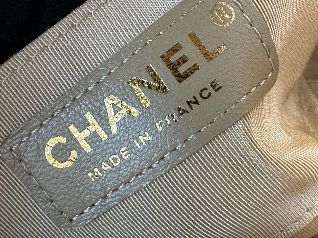 Chanel Mini Statement Metallic Caviar Chevron Quilted Flap Beige LGHW