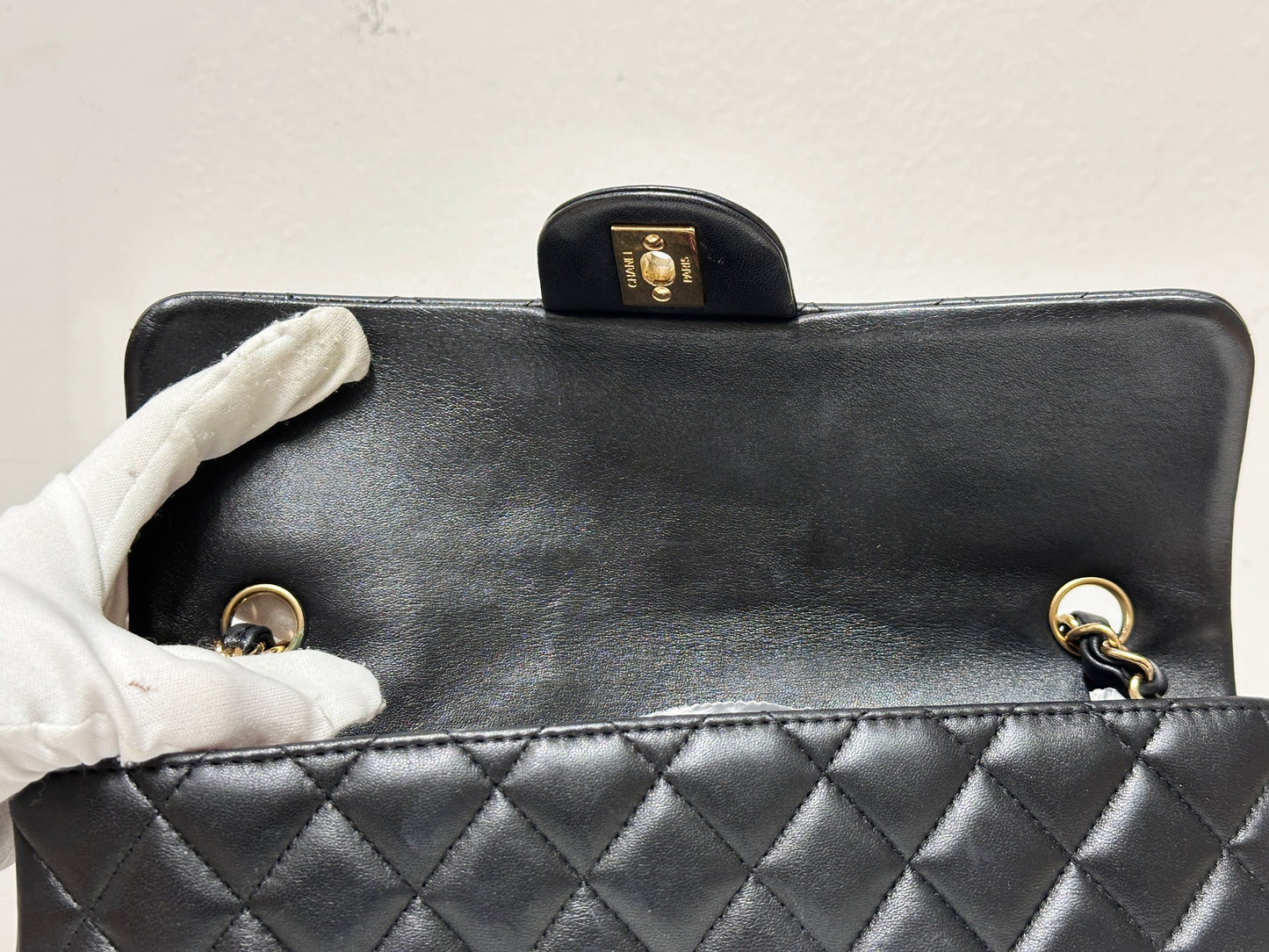 Chanel Lambskin East West Flap Bag Black GHW 1411 holo card