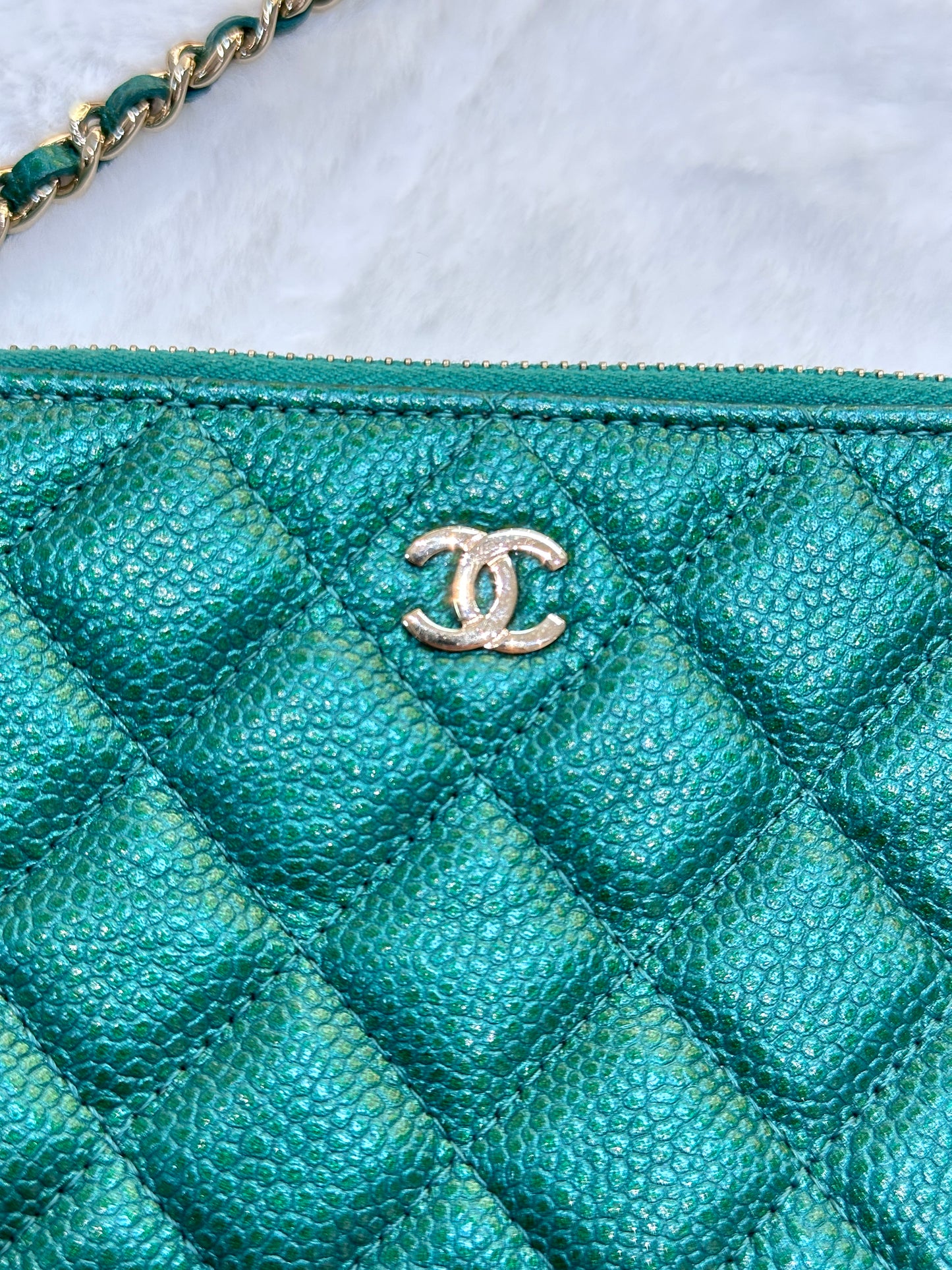 Chanel Emerald Green Double Zip Chain