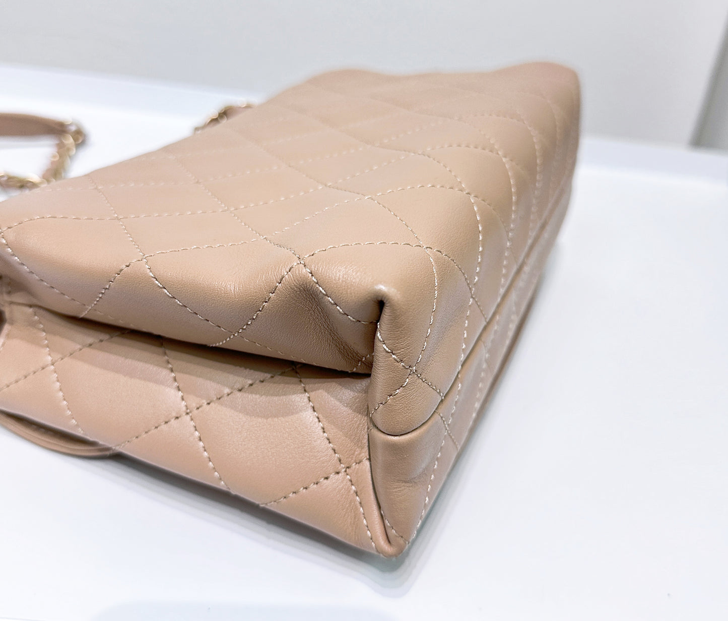 Chanel Engraved Flap Dark Beige Lambskin Gold Hardware