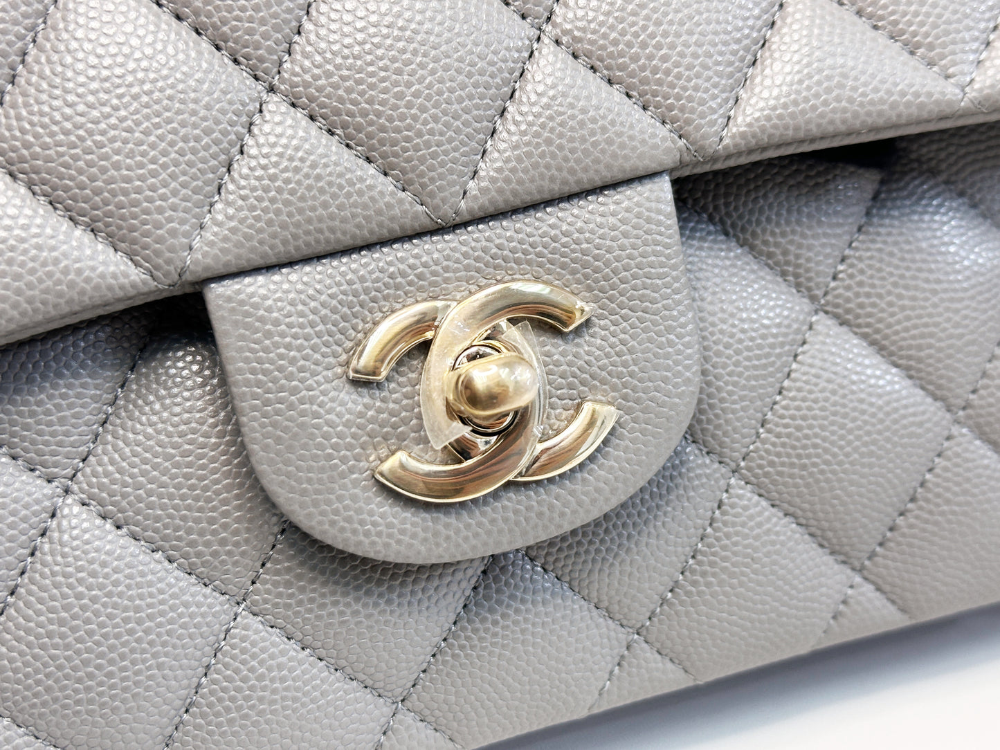 Chanel Small Caviar Quilted Double Flap Bag Grey LGHW EK81 microchip