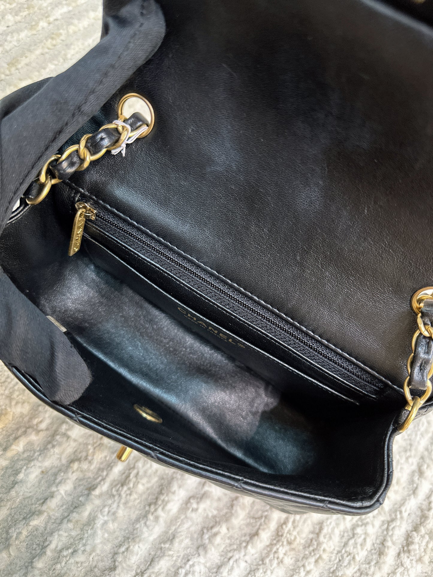CHANEL Lambskin Quilted Studded Mini Rectangular Flap Black