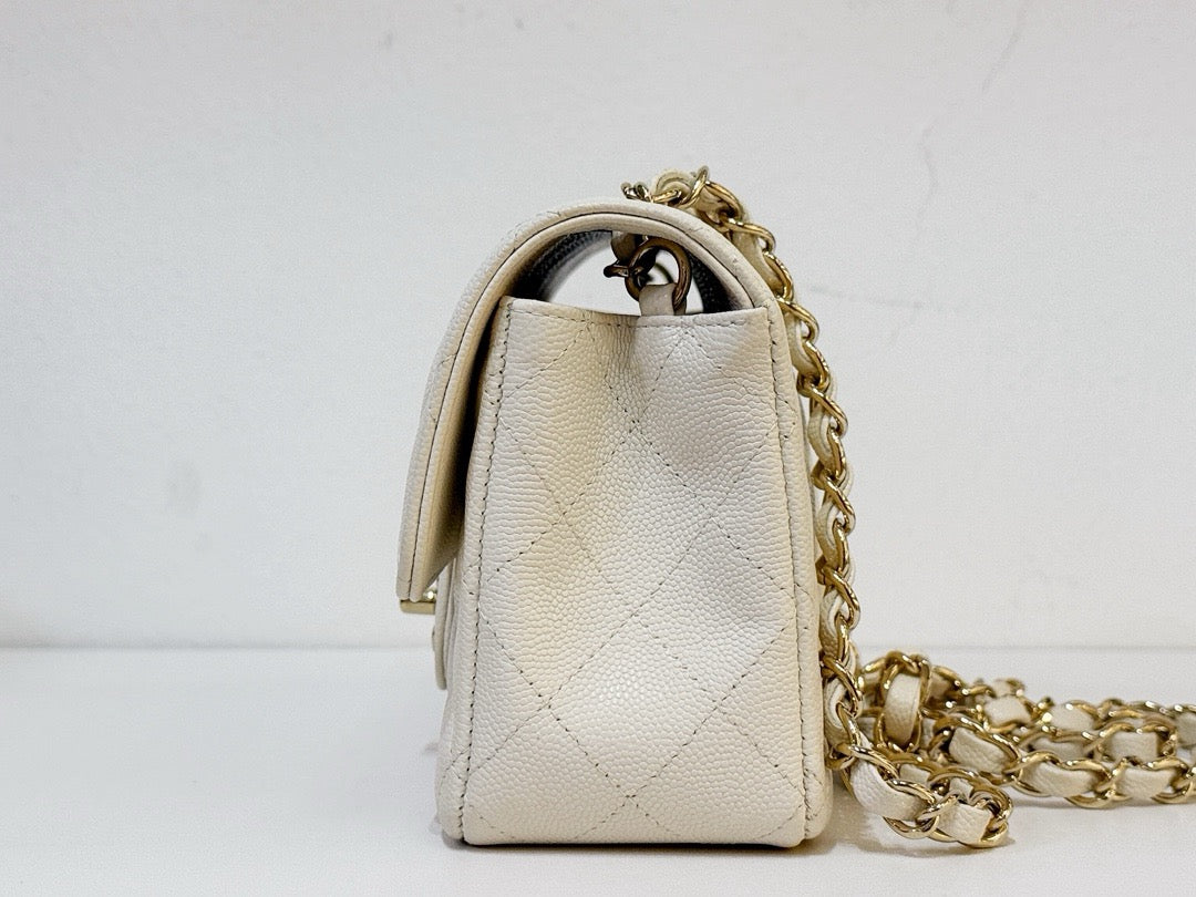 Chanel Mini Rectangle Caviar ivory 17C GHW 2339 holo