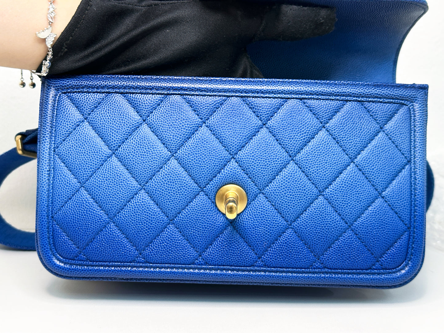 CHANEL Caviar Quilted Small Sunset On The Sea Flap Blue 2721 holo card