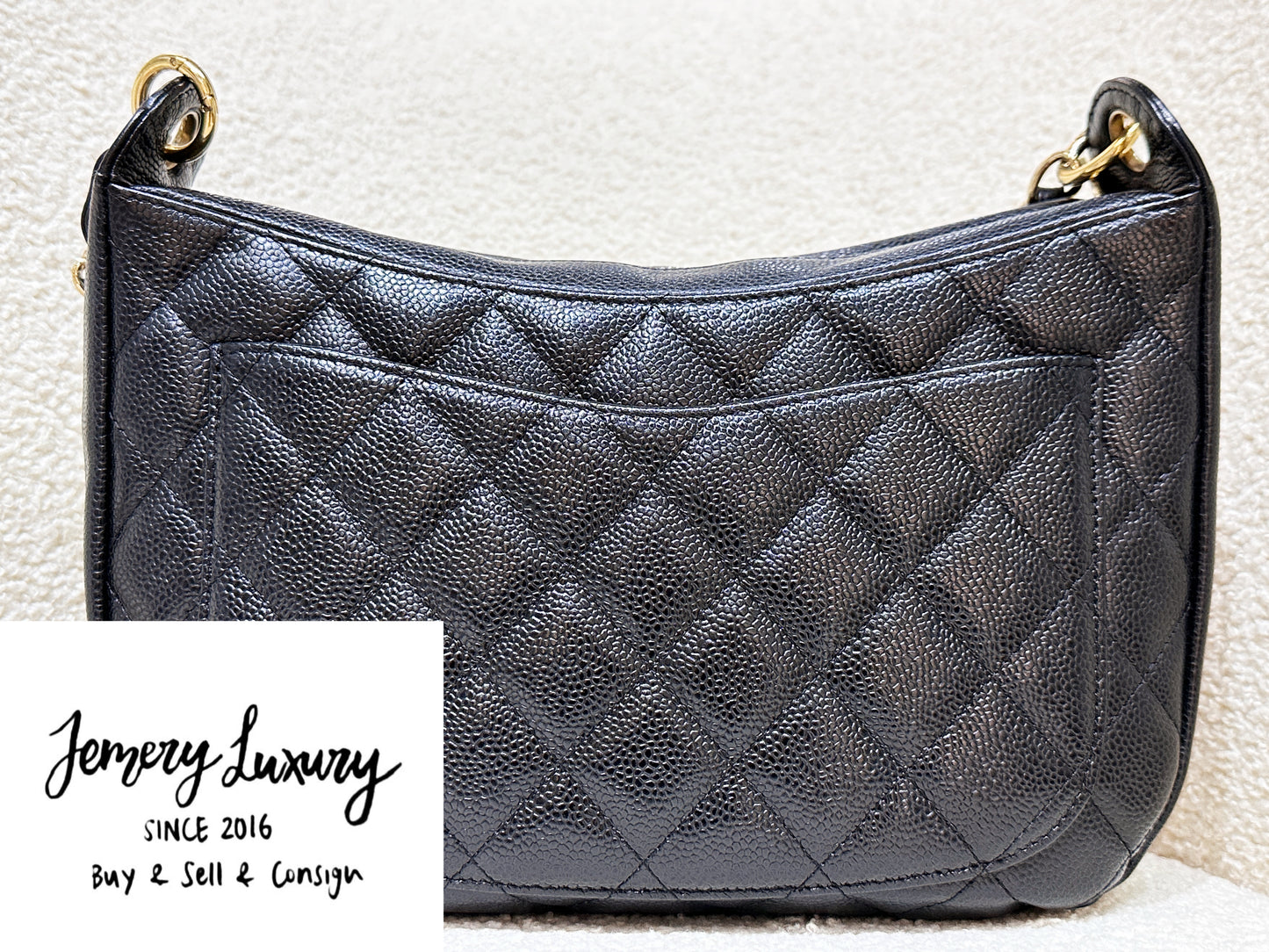 Chanel Black Quilted Caviar CC Logo Chain Shoulder Bag GHW 84 holo card