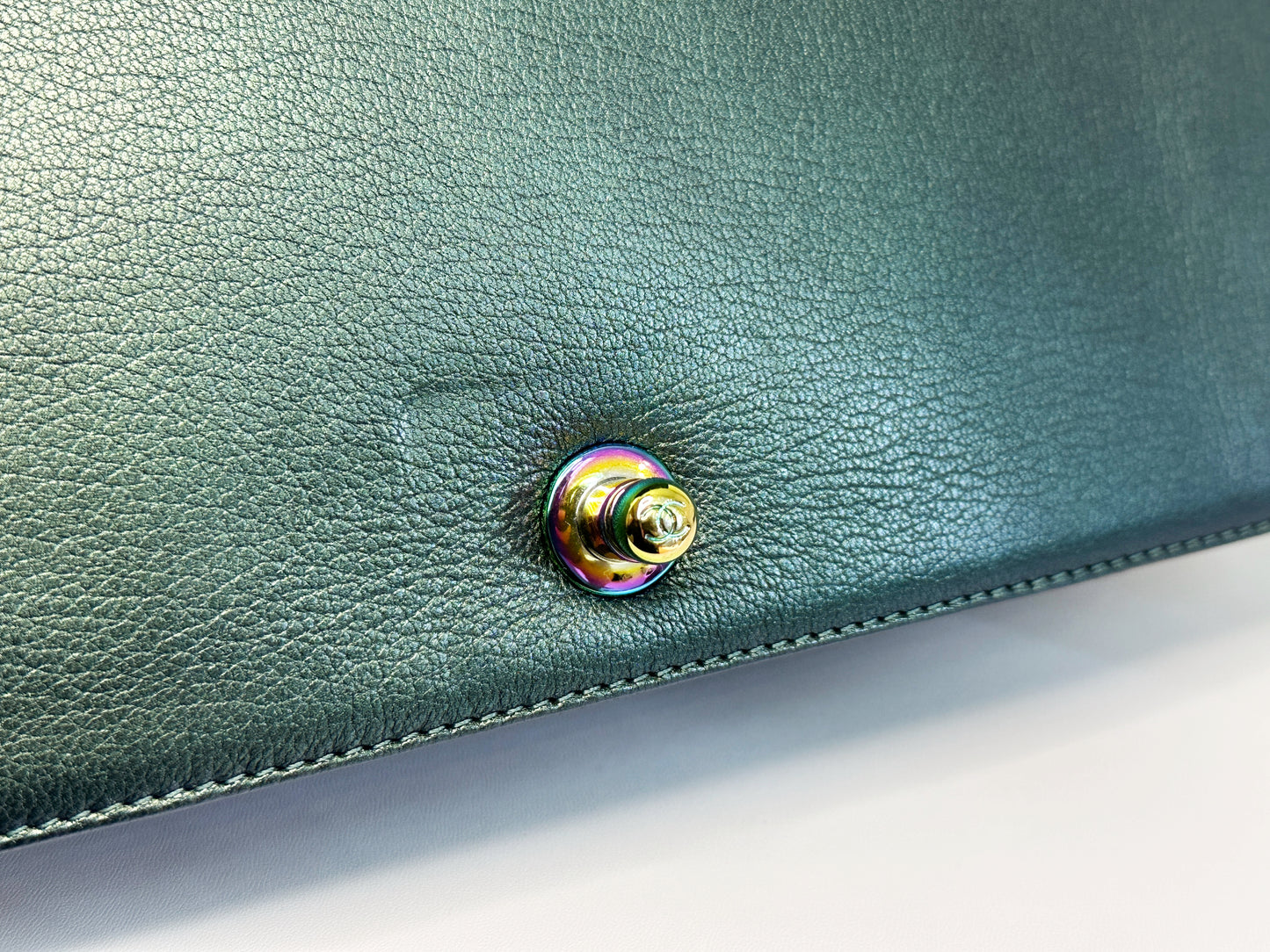 Chanel Iridescent Goatskin Quilted Medium LeBoy Flap Green 2176 holo