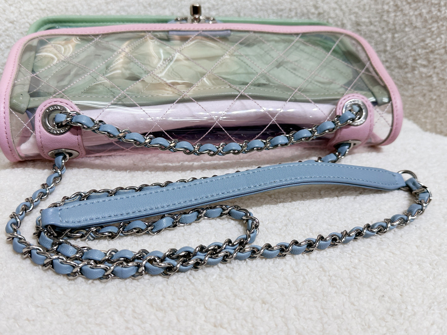 Chanel Coco Splash PVC Medium Flap Bag Pink/Green/Blue 254 holo card
