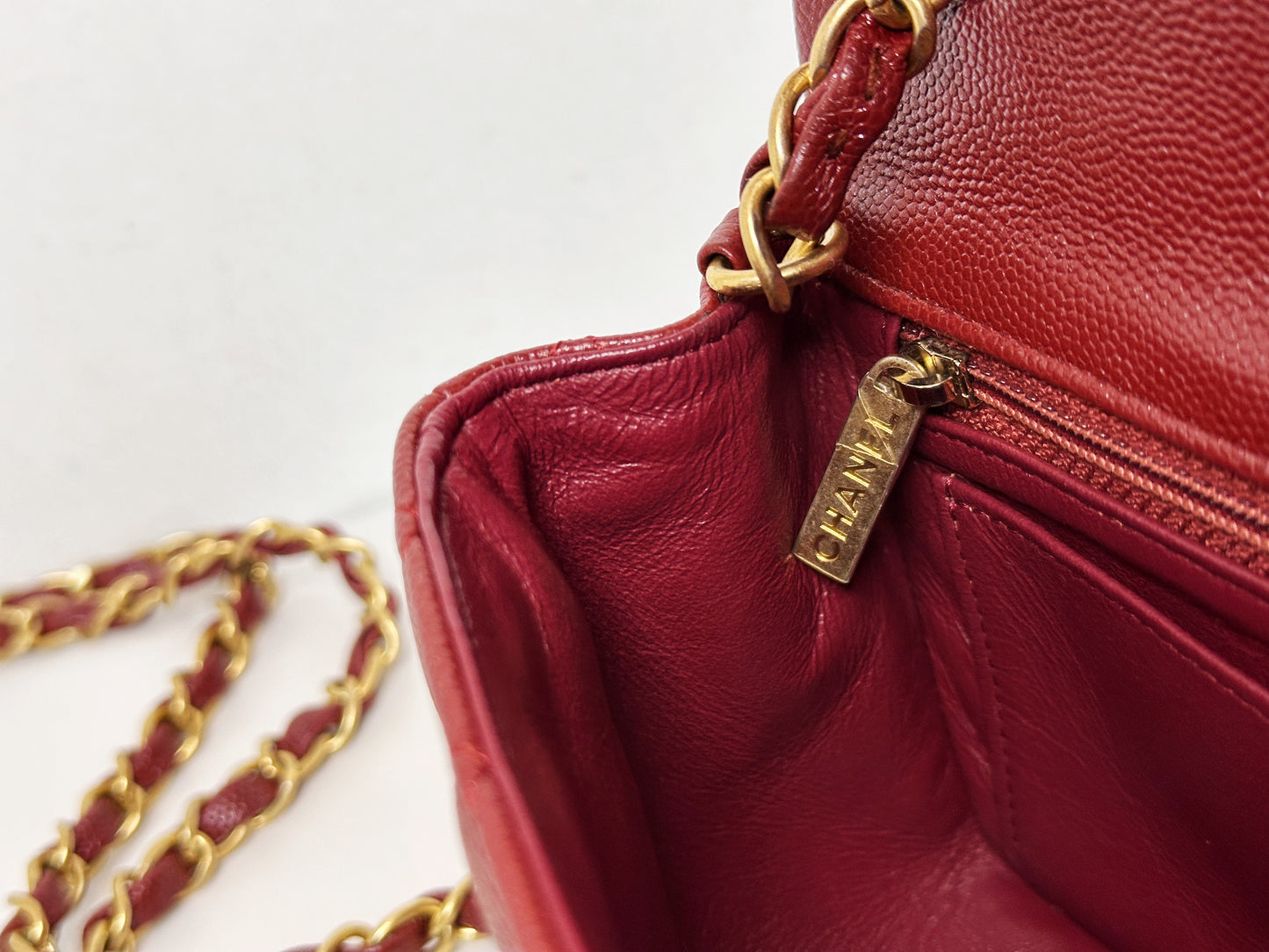 Chanel 18C Timeless Classic Caviar Mini Rectangular Flap Iridescent Maroon 2515 holo card