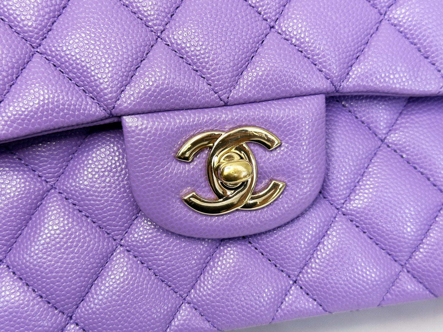 Chanel 20S Small Caviar Classic Quilted Double Flap Bag Purple LGHW 2976 holo card