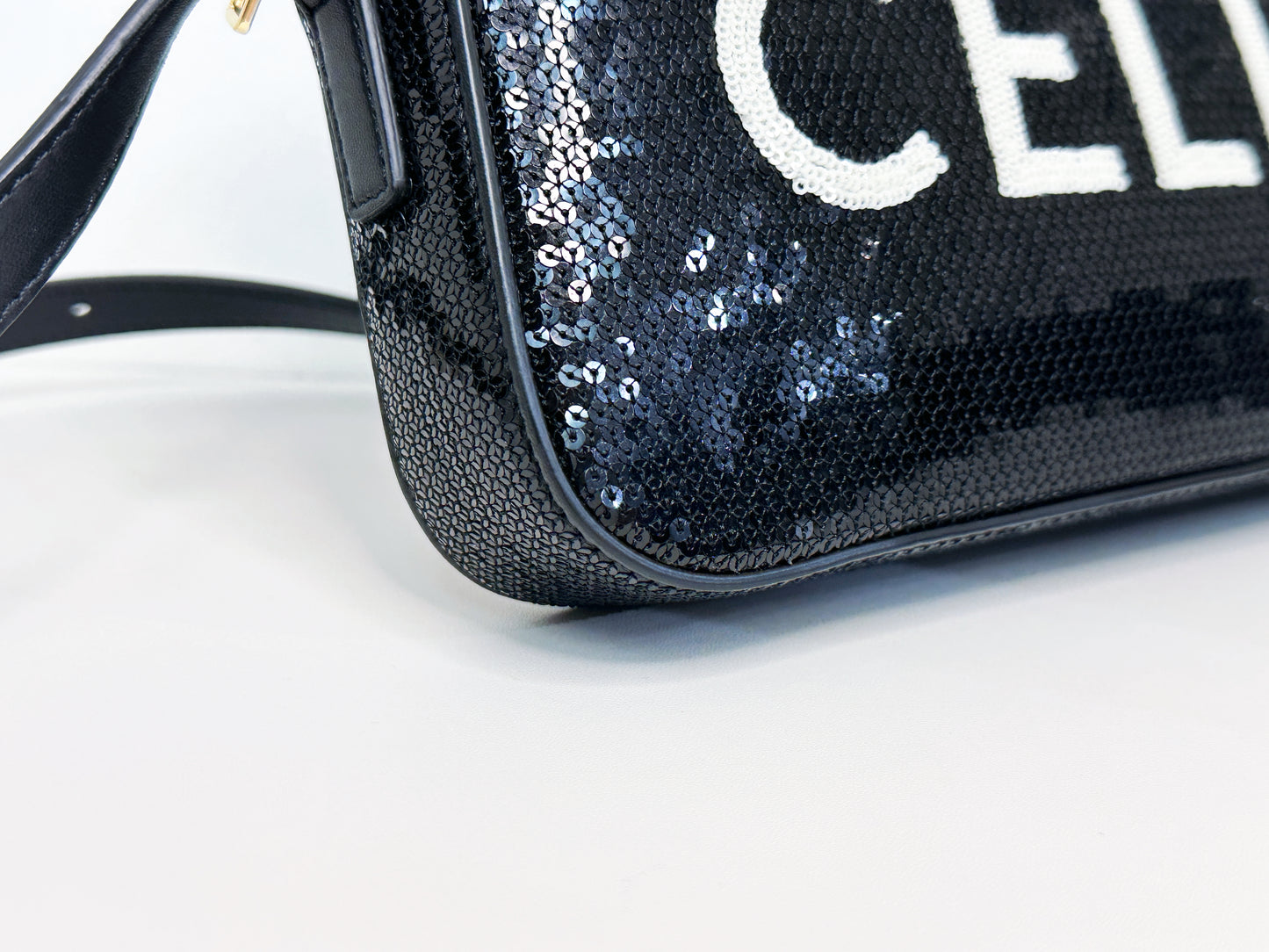 CELINE Camera shoulder bag leather Triomphe in sequins with Celine