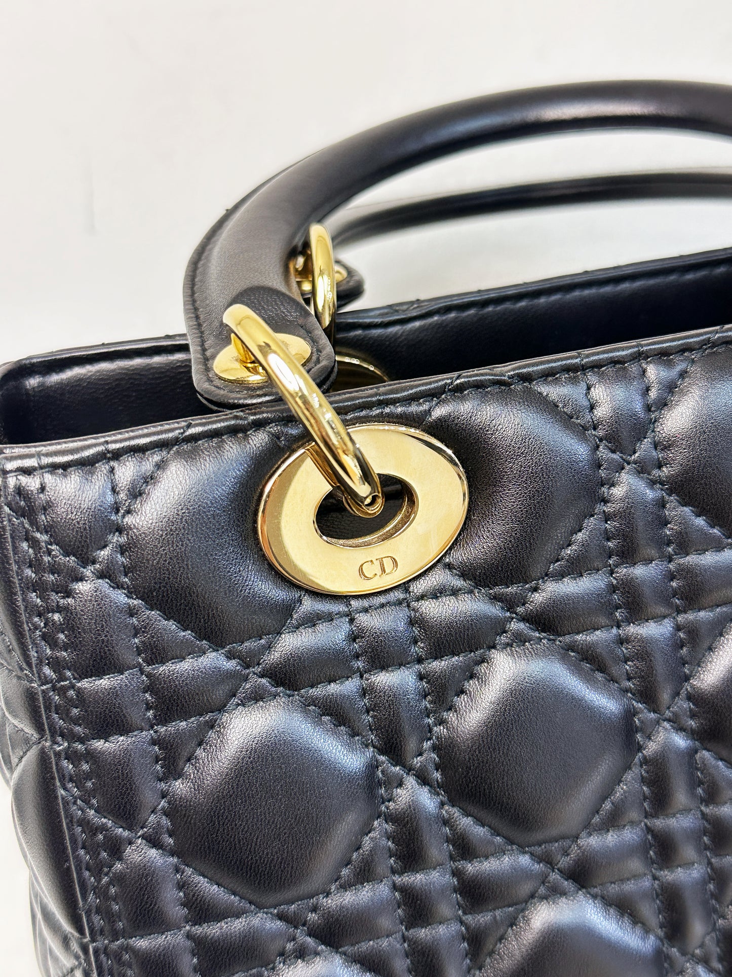 Christian Dior Medium Cannage Lambskin Lady Dior Bag Black GHW