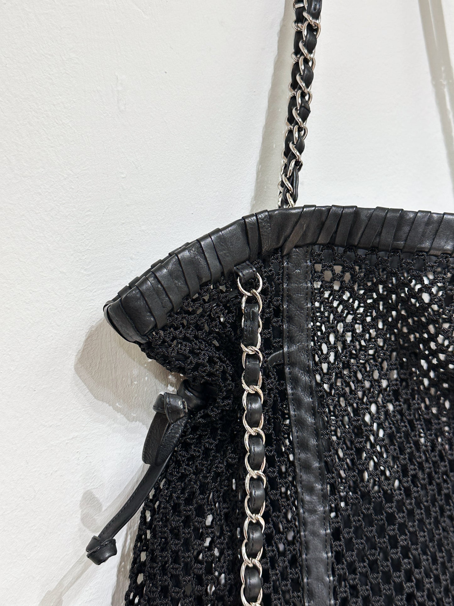Chanel Limited Edition Resort Black Fringe Mesh Tote Bag 1426 holo
