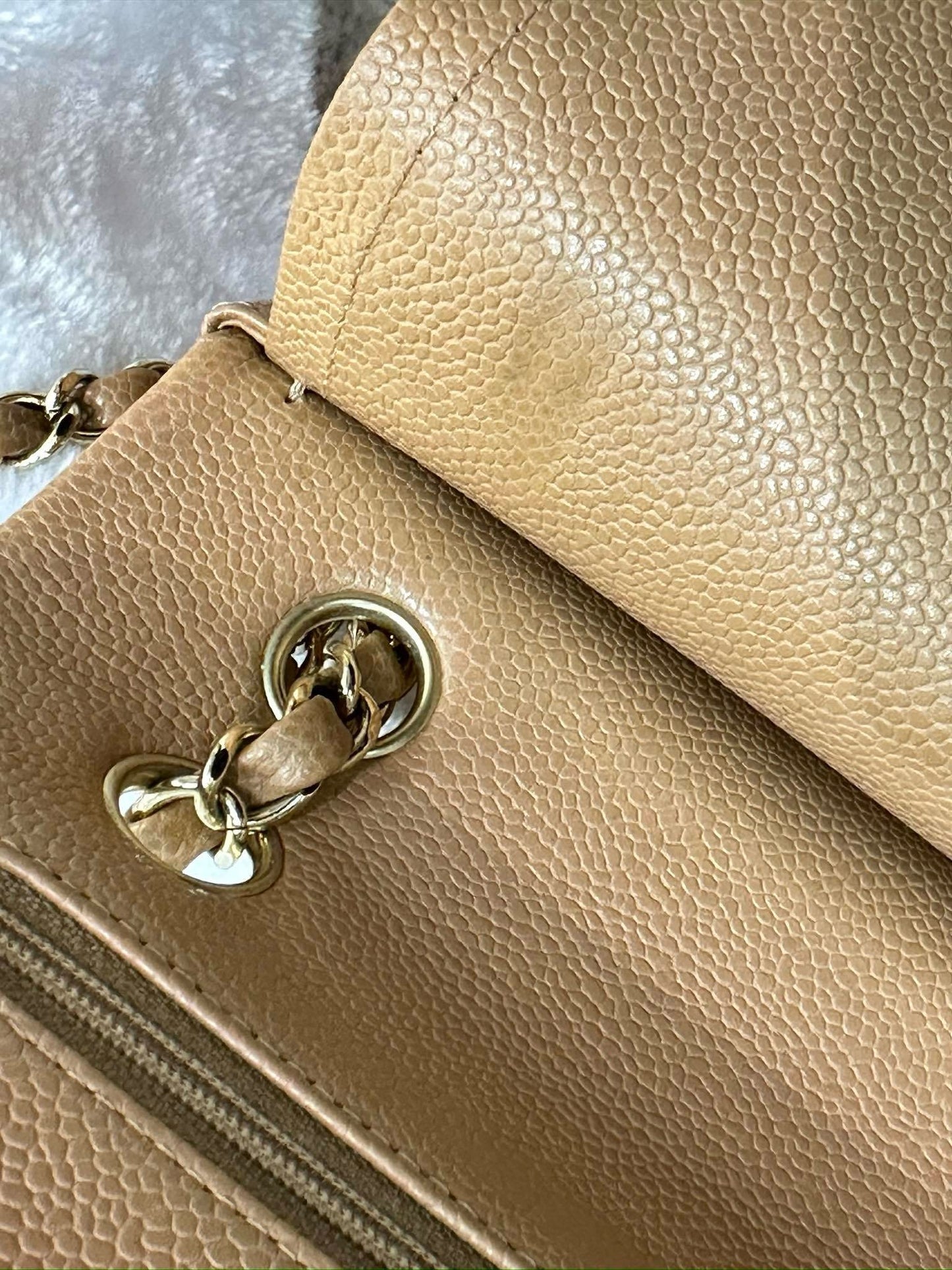 Chanel Medium Caviar Quilted Double Flap Beige Bag 258315 Holo Card