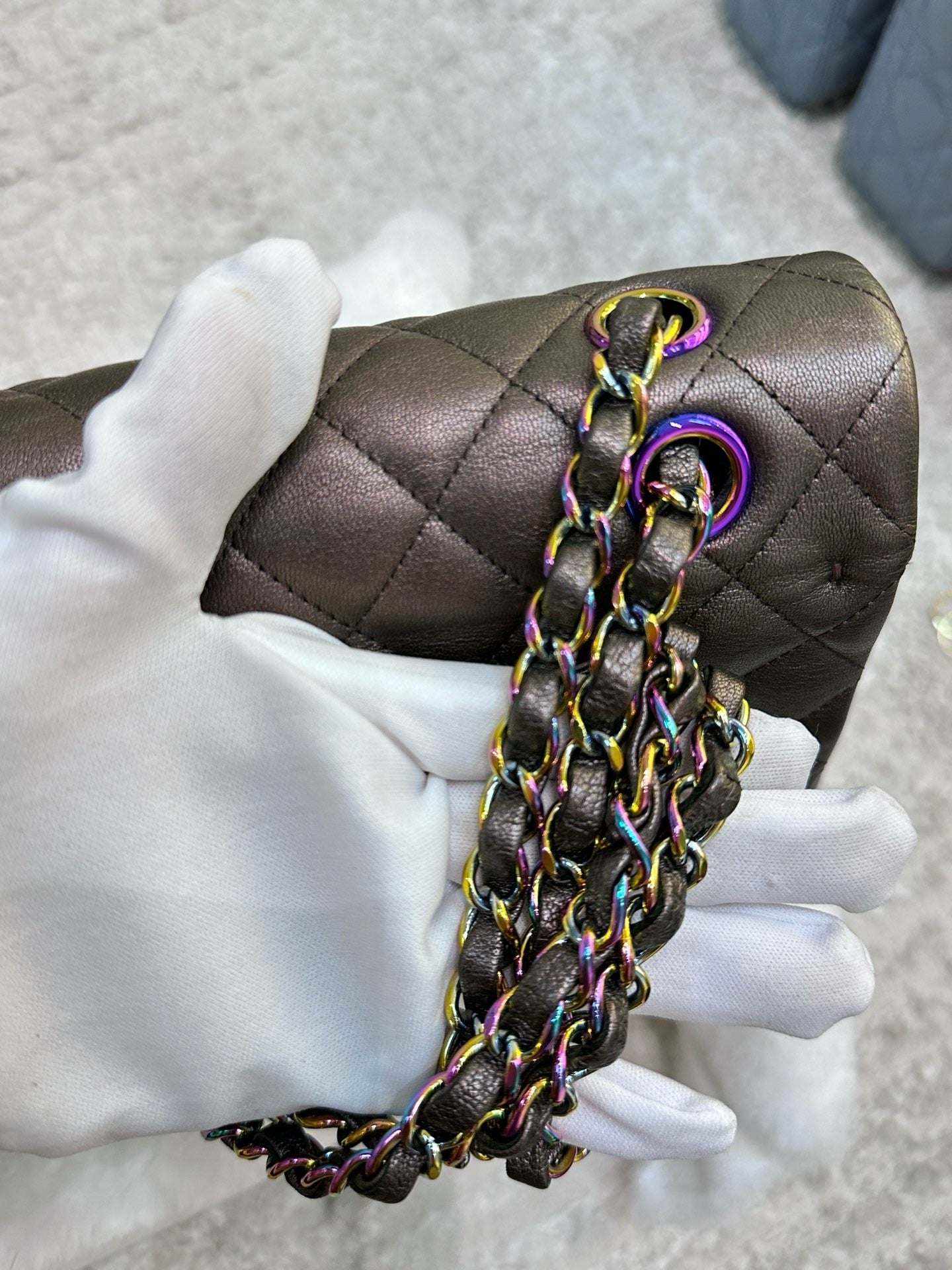 CHANEL Classic Bronze Double Flap Iridescent Hardware