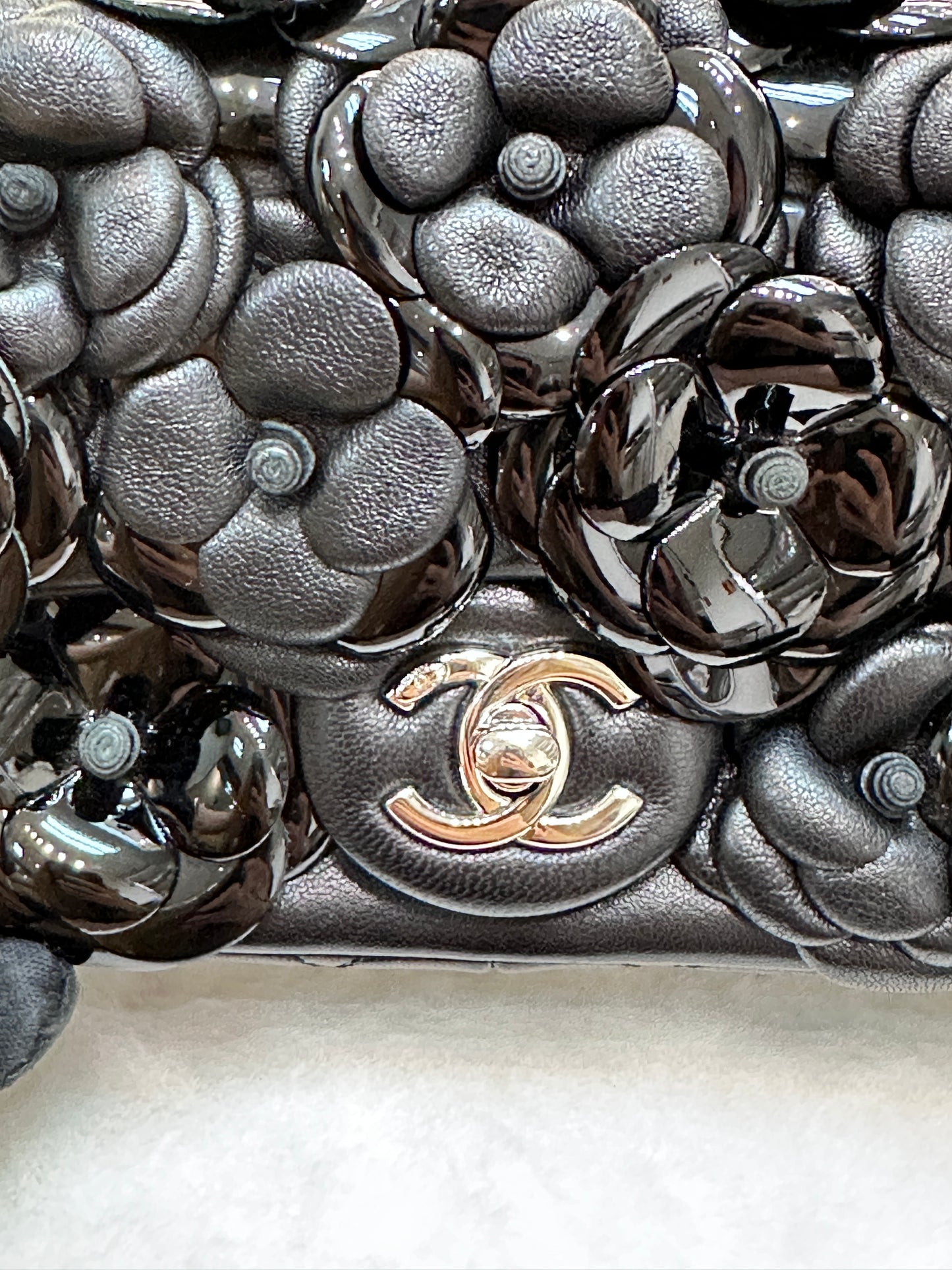Chanel Limited Edition Black Camellia Mini Flap Bag.