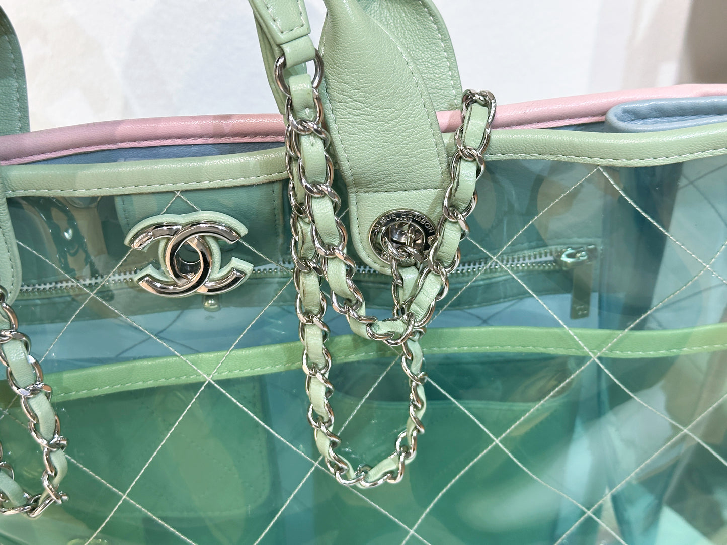 Chanel Coco Splash Bag Green/Pink/Blue 2584 holo card