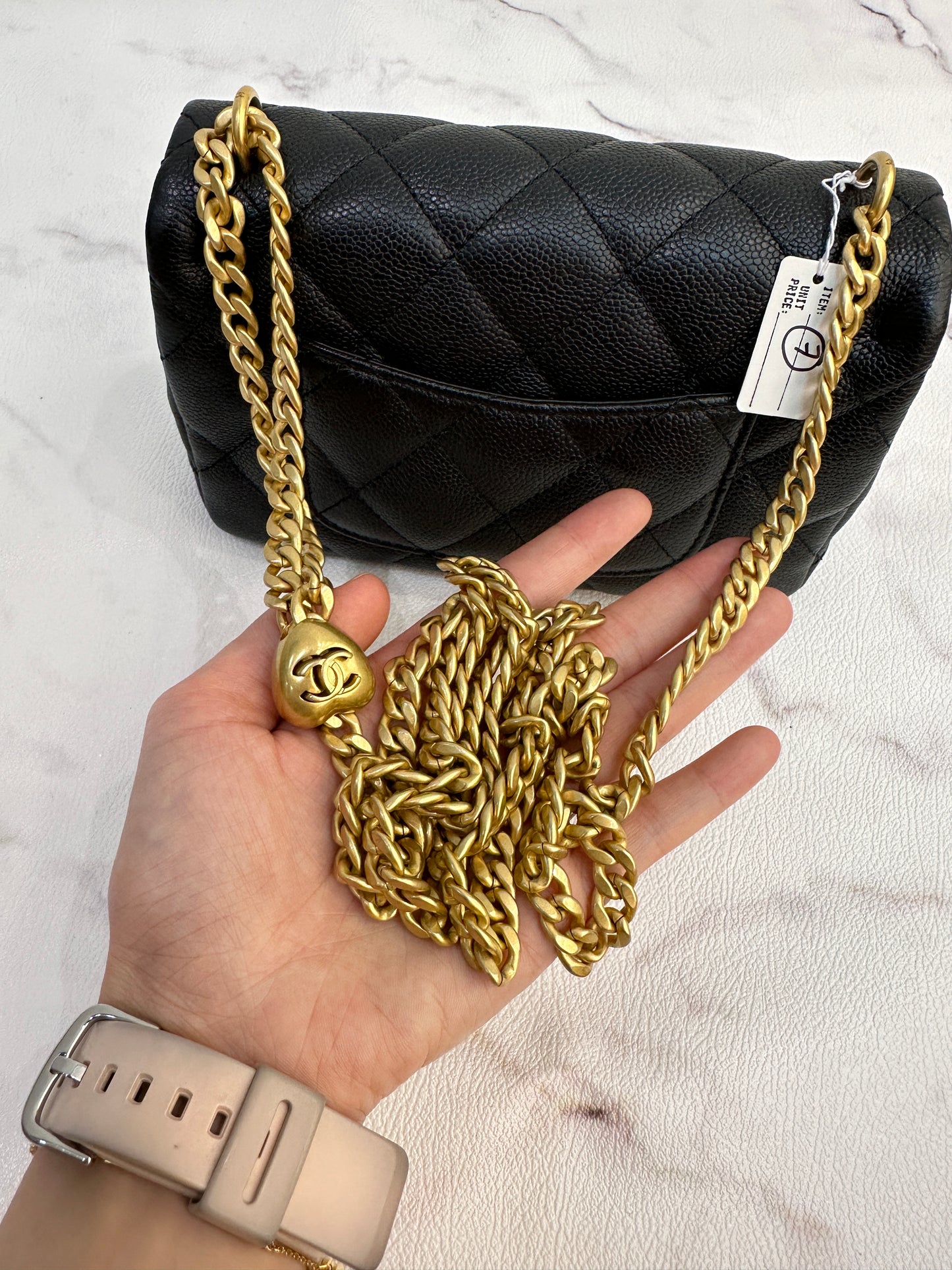 CHANEL Caviar Quilted Mini Sweetheart Rectangular Flap Black