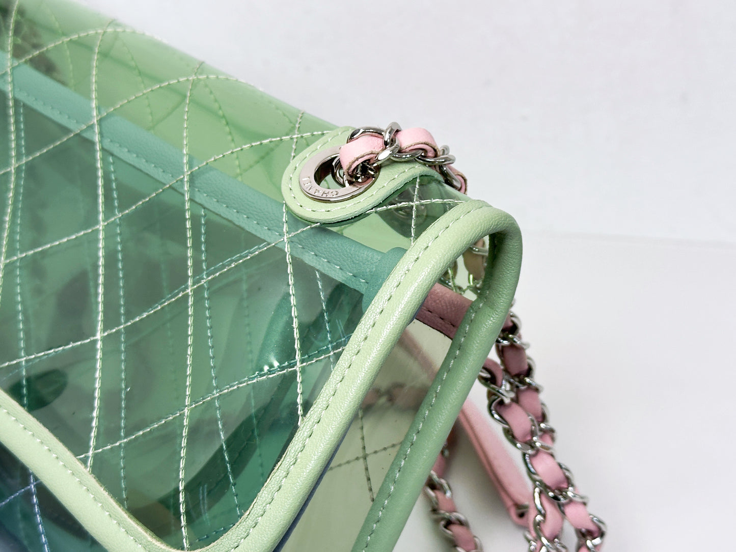 Chanel Coco Splash PVC Medium Flap Bag Green/Blue/Pink 2549 holo card