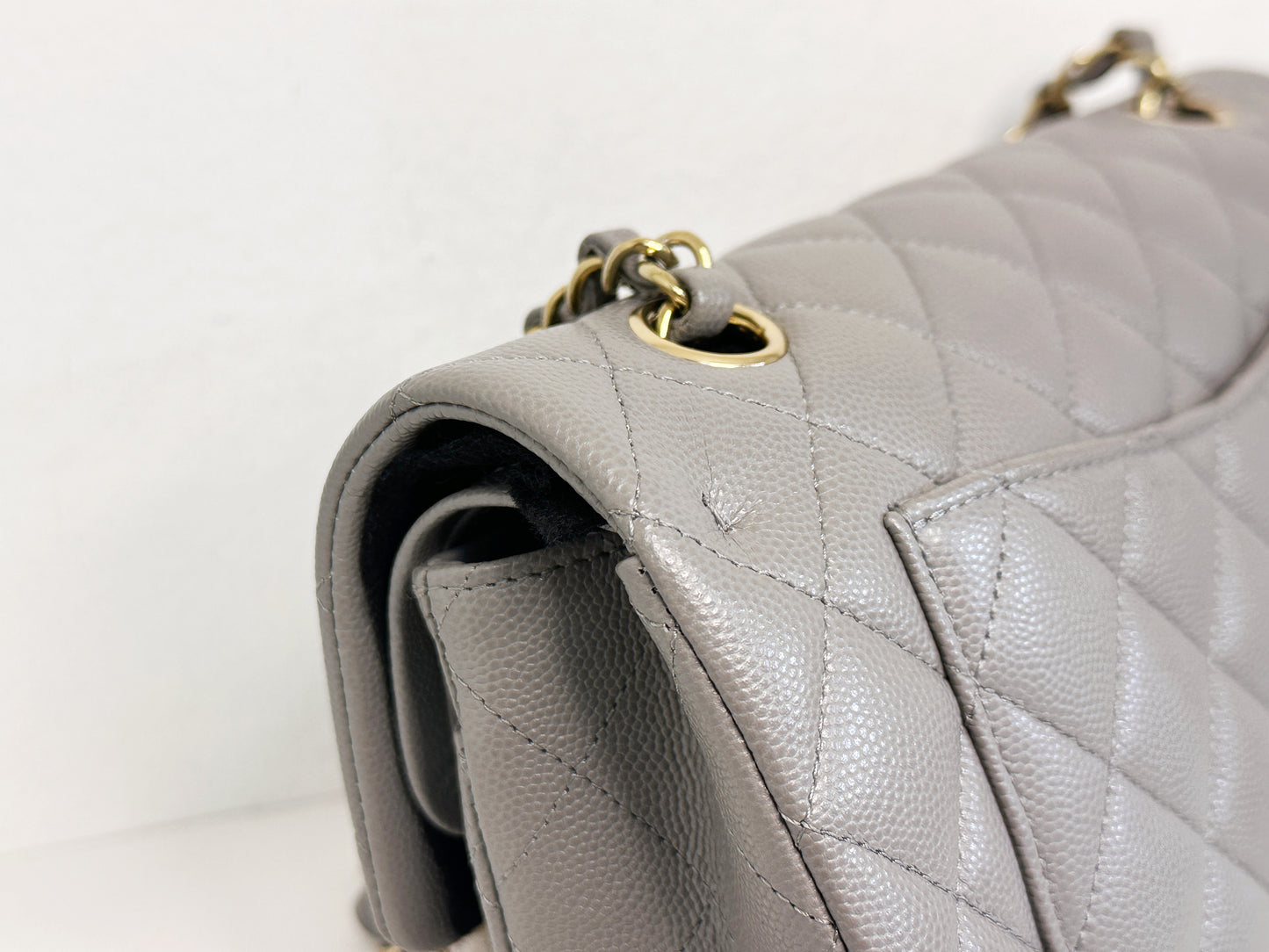 Chanel Small Caviar Quilted Double Flap Bag Grey LGHW EK81 microchip