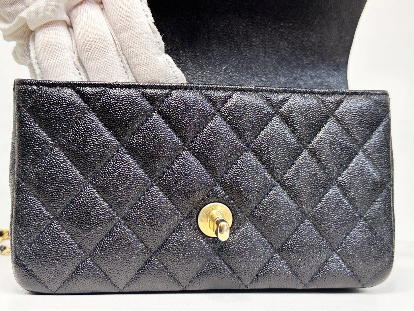 Chanel Mini Rectangular Top Handle Flap Bag Black Caviar GHW 3129 holo card