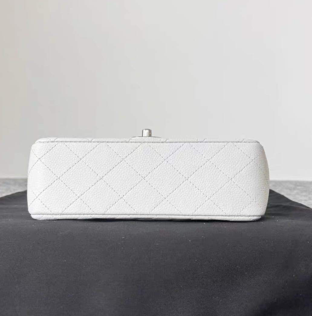 Chanel Mini Rectangular Caviar Classic White SHW 1877 holo card