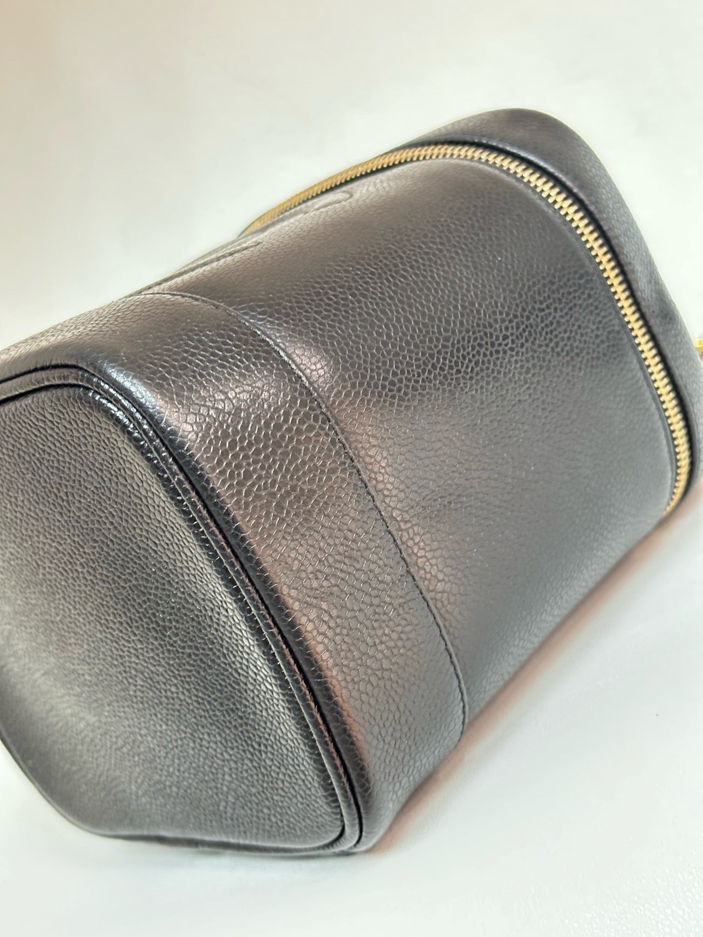 Chanel Vintage Vanity Case Black Caviar GHW 2 holo card