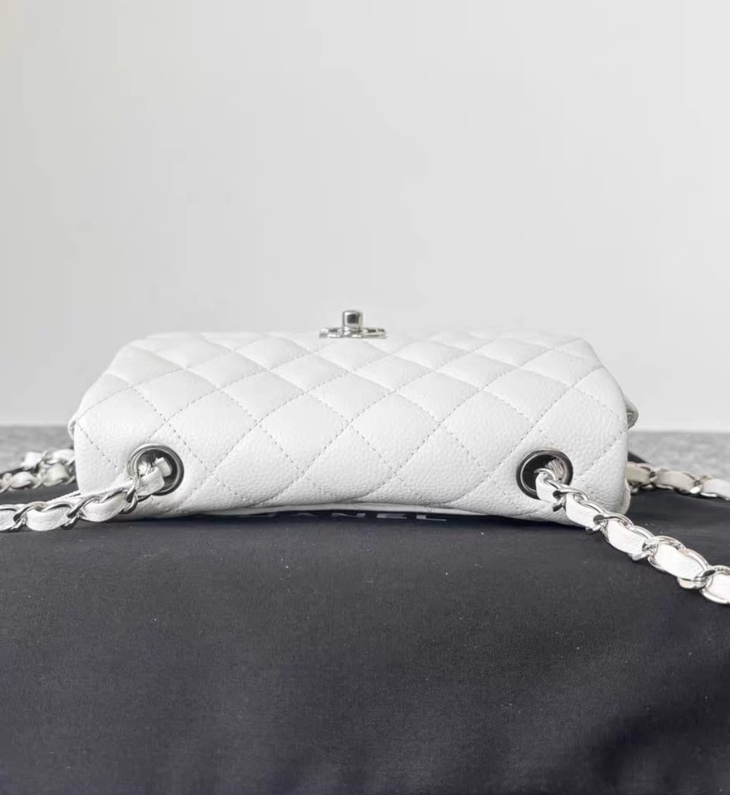 Chanel Mini Rectangular Caviar Classic White SHW 1877 holo card