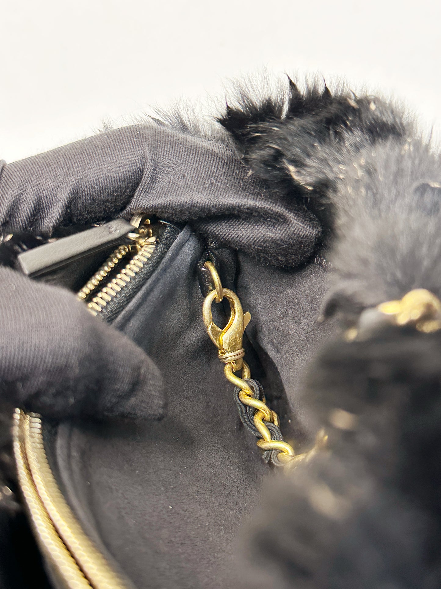 Chanel CC Black Fur Chain Clutch 2270 holo card