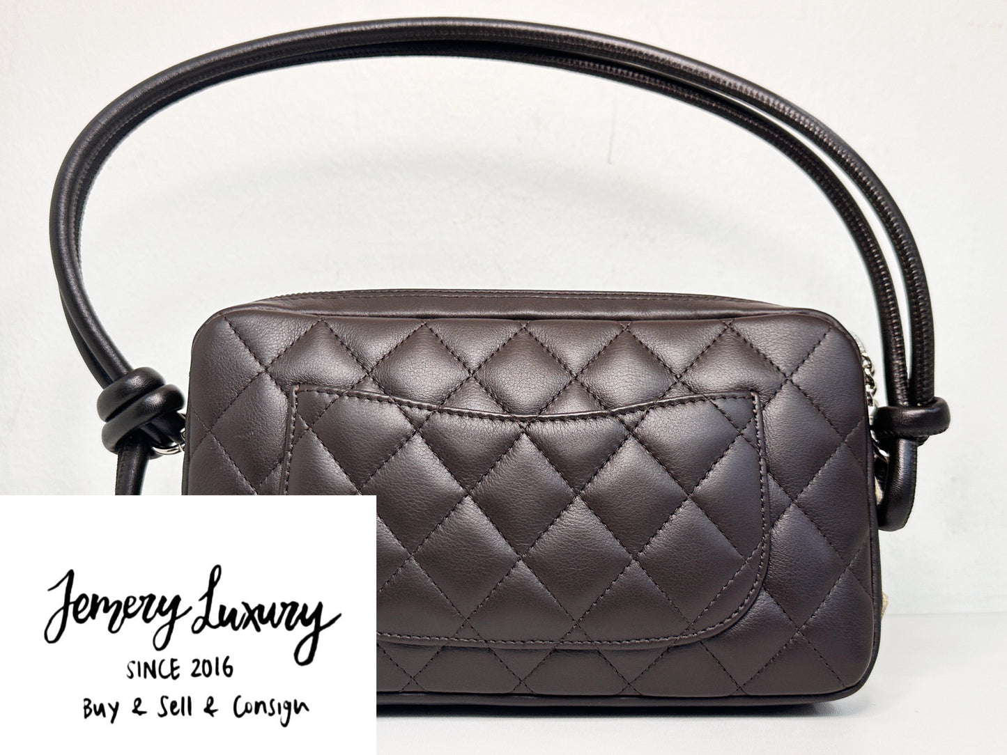 Chanel Calfskin Quilted Cambon Pochette Dark Brown 928 holo card